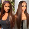 Synthetic Wigs* | Chocolate Brown Straight Lace Front Wigs For Women 13X4 Lace Frontal Synthetic Wig Simulation Human Hair Synthetic Wigs* black