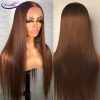 Synthetic Wigs* | Chocolate Brown Straight Lace Front Wigs For Women 13X4 Lace Frontal Synthetic Wig Simulation Human Hair Synthetic Wigs* black