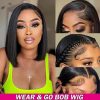 Synthetic Wigs* | Glueless 13X4 Short Straight Bob Wig Ready To Wear Human Hair Lace Frontal Wigs For Women Preplucked Brazilian Hair Synthetic Wigs* Synthetic Wigs*