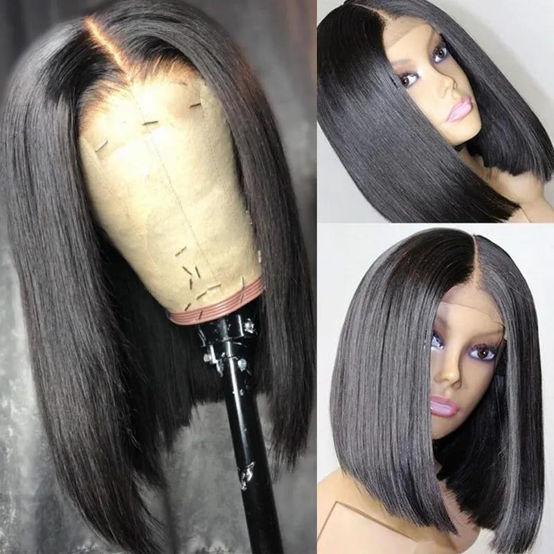 Synthetic Wigs* | Heat Resistant Short Bob Style Lace Front Wig Synthetic For Black Women Hand Tied Pre Plucked Natural Hairline 14Inches Synthetic Wigs* Synthetic Wigs*