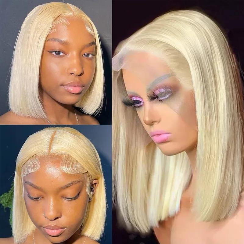 Synthetic Wigs* | Highlight Human Hair Short Bob Wigs Honey Blonde Brown Brazilian Closure Synthetic Lace Front Wig For Women Synthetic Wigs* 613 Color like picture show