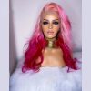 Synthetic Wigs* | Highlight Pink Colored 13X4 Lace Front Wig Human Hair Brazilian Glueless Ombre Body Wave Synthetic Frontal Wigs For Women Preplucked Synthetic Wigs* Auburn