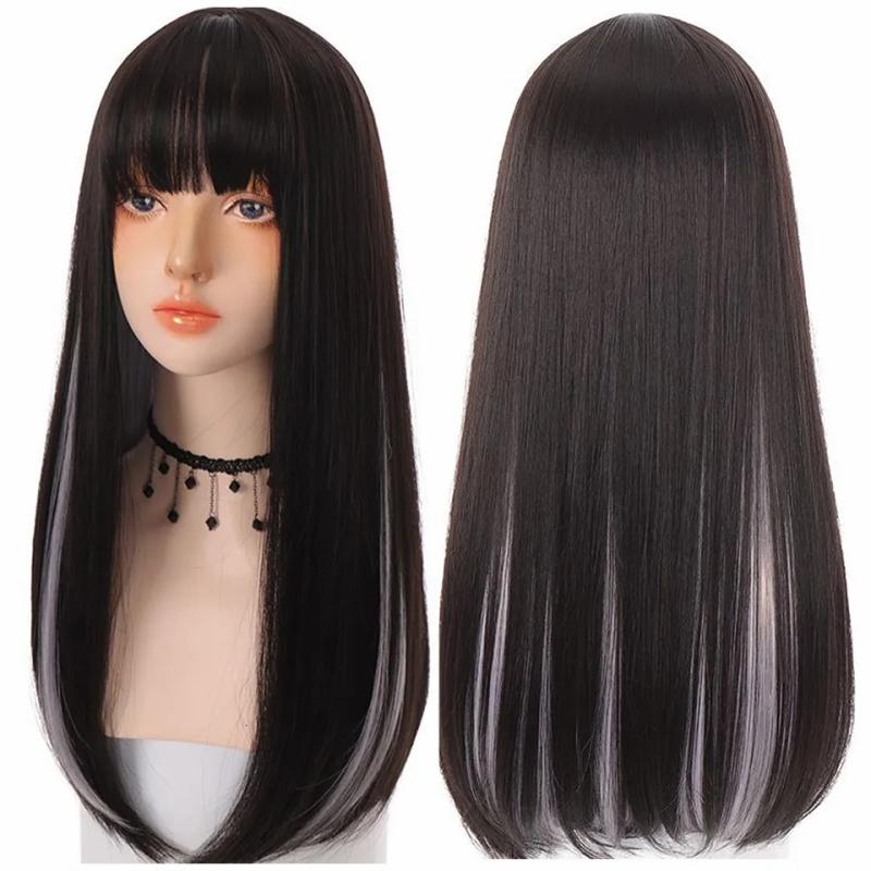 Synthetic Wigs* |  Hoiuyan Female Long Straight Hair Bangs Synthetic Wig Gradient Gray Cosplay Lolita 230417 Synthetic Wigs* #35