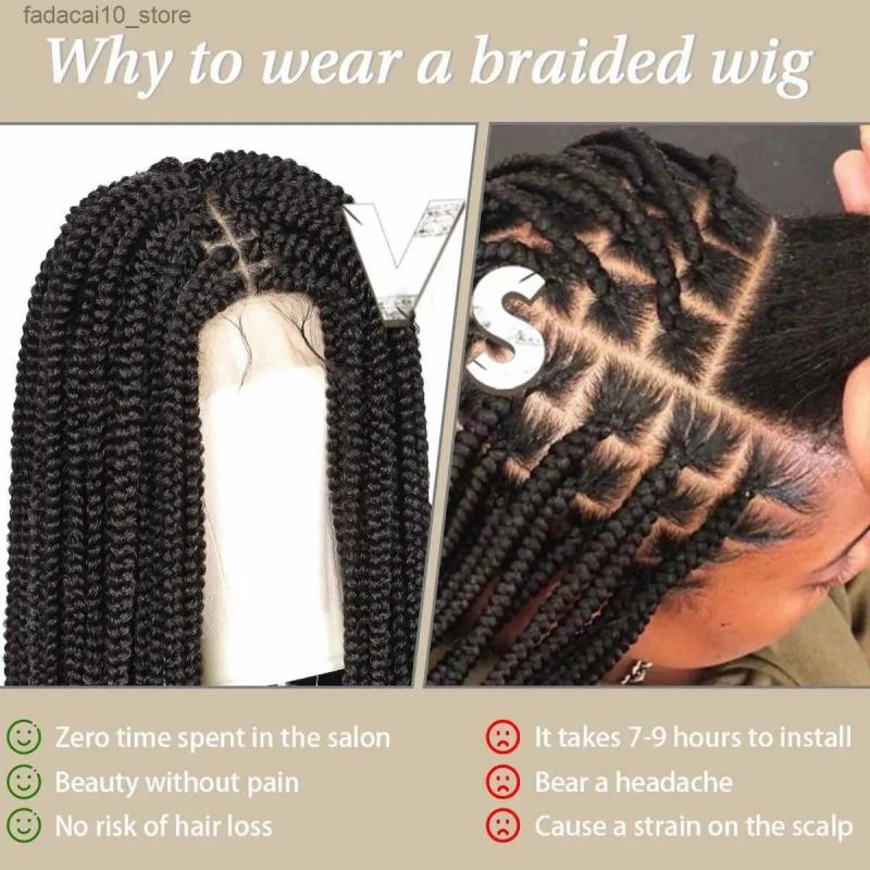 Synthetic Wigs* |  Kalyss 36 Full Double Lace Braided Wigs With Boho Curly Ends Knotless Cornrow Box Braided Wig With Baby Hair Q240115 Synthetic Wigs* 1b 30