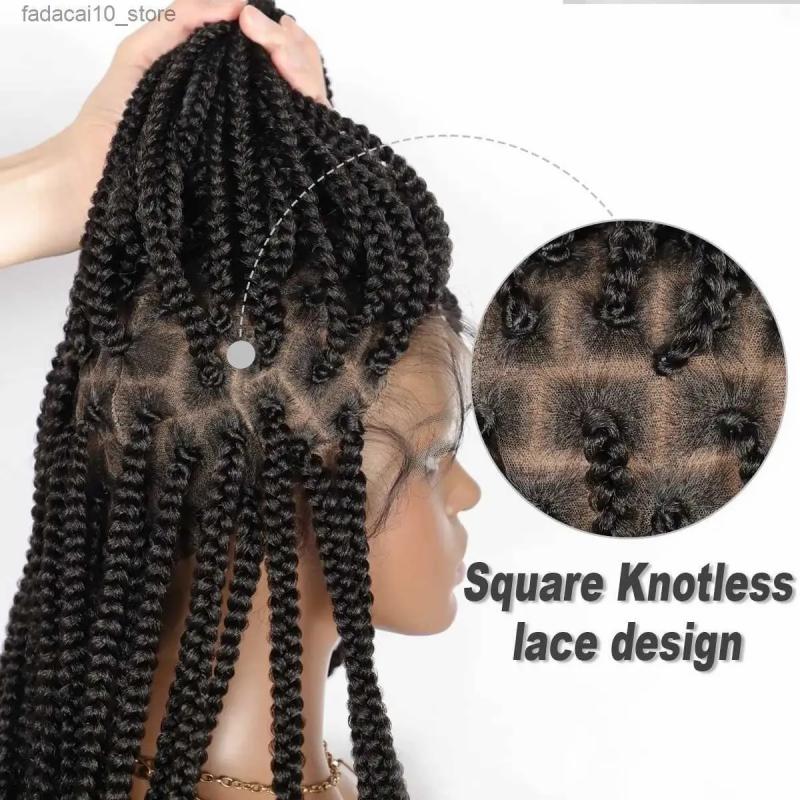 Synthetic Wigs* |  Kalyss 36 Full Double Lace Braided Wigs With Boho Curly Ends Knotless Cornrow Box Braided Wig With Baby Hair Q240115 Synthetic Wigs* 1b 30