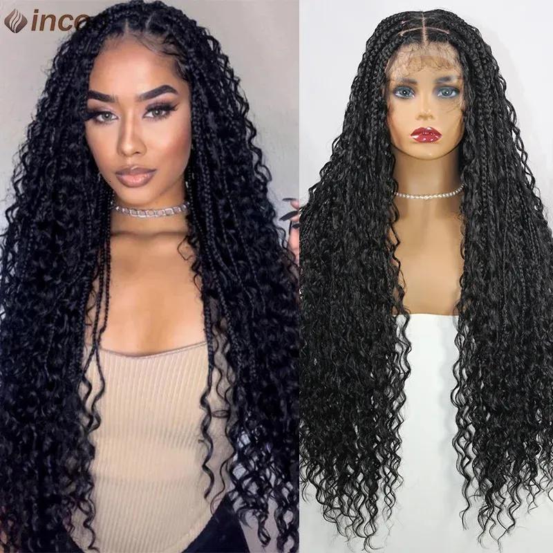 Synthetic Wigs* | Long 32 Boho Braided Full Lace Front Wigs 613 Blonde Curly Goddess Locs Pre Plucked With Baby Hair Synthetic Box Braids Wig 240130 Synthetic Wigs* 1B