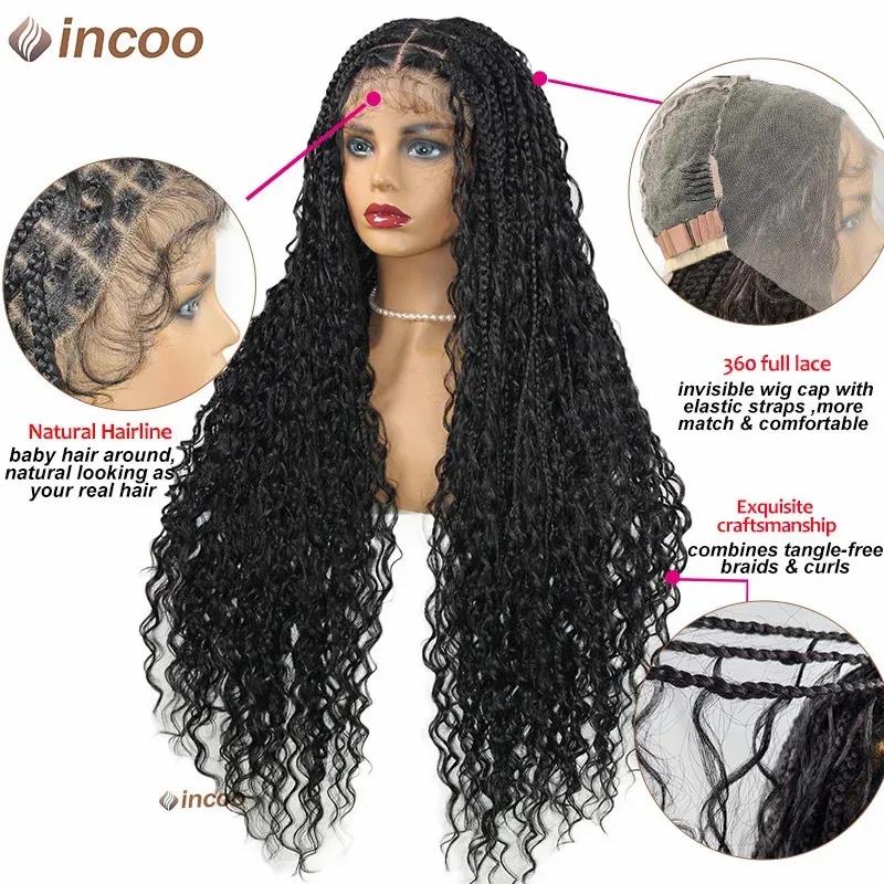 Synthetic Wigs* | Long 32 Boho Braided Full Lace Front Wigs 613 Blonde Curly Goddess Locs Pre Plucked With Baby Hair Synthetic Box Braids Wig 240130 Synthetic Wigs* 1B