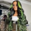 Synthetic Wigs* | Long Brazilian Hair Body Wave Purple Wig Transparent Lace Front Wig Green/Grey/Pink Highlight Wigs For Women Synthetic Heat Resistant Synthetic Wigs* black