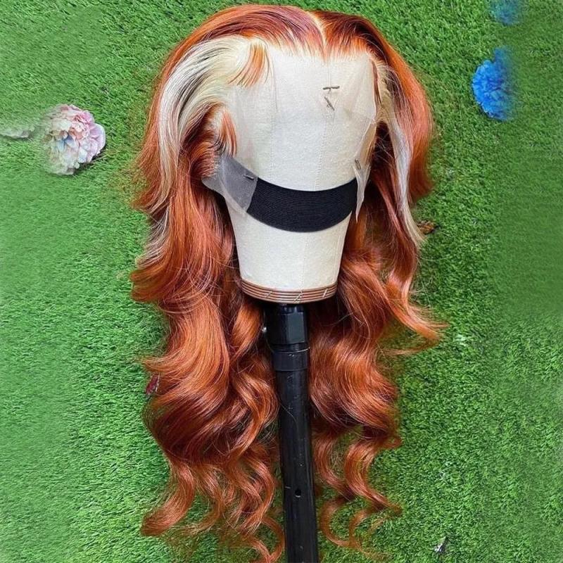 Synthetic Wigs* | Long Honey Blonde Lace Frontal Human Hair Wig Ombre Ginger Orange Full Front Highlight 28 30 Inch Synthetic Deep Wave Wigs Synthetic Wigs* black