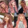 Synthetic Wigs* |  Long Ombre Pink With Bangs Heat Resistant Wavy For Women Natural Hair For Cosplay Daily Party 26 Inch 230417 Synthetic Wigs* ash brown