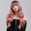 Synthetic Wigs* |  Long Ombre Pink With Bangs Heat Resistant Wavy For Women Natural Hair For Cosplay Daily Party 26 Inch 230417 Synthetic Wigs* ash brown