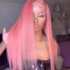 Synthetic Wigs* | Long Pink Bone Straight Lace Frontal Human Hair Wigs For Black Women 13X4 Synthetic Closure Wig Cosplay Party Synthetic Wigs* black