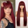 Synthetic Wigs* |  Long Straight Wine Red Wig With Bang Synthetic Wigs For Women Heat Resistant Natural Hair For Daily Halloween Cosplay Party 231011 Synthetic Wigs* #17