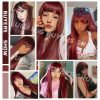 Synthetic Wigs* |  Long Straight Wine Red Wig With Bang Synthetic Wigs For Women Heat Resistant Natural Hair For Daily Halloween Cosplay Party 231011 Synthetic Wigs* #17