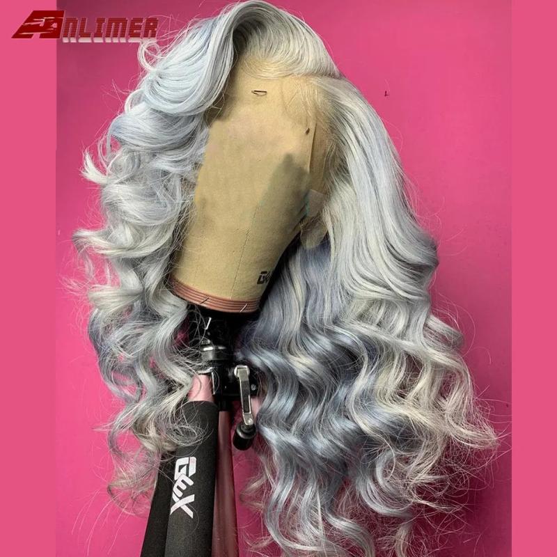 Synthetic Wigs* | Long Wavy Grey Wig Pre Plucked 13X4 Synthetic Lace Front Wig Simulation Human Hair Heat Resistant For Women Synthetic Wigs* black