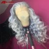 Synthetic Wigs* | Long Wavy Grey Wig Pre Plucked 13X4 Synthetic Lace Front Wig Simulation Human Hair Heat Resistant For Women Synthetic Wigs* black