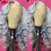 Synthetic Wigs* | Long Wavy Grey Wig Pre Plucked 13X4 Synthetic Lace Front Wig Simulation Human Hair Heat Resistant For Women Synthetic Wigs* black