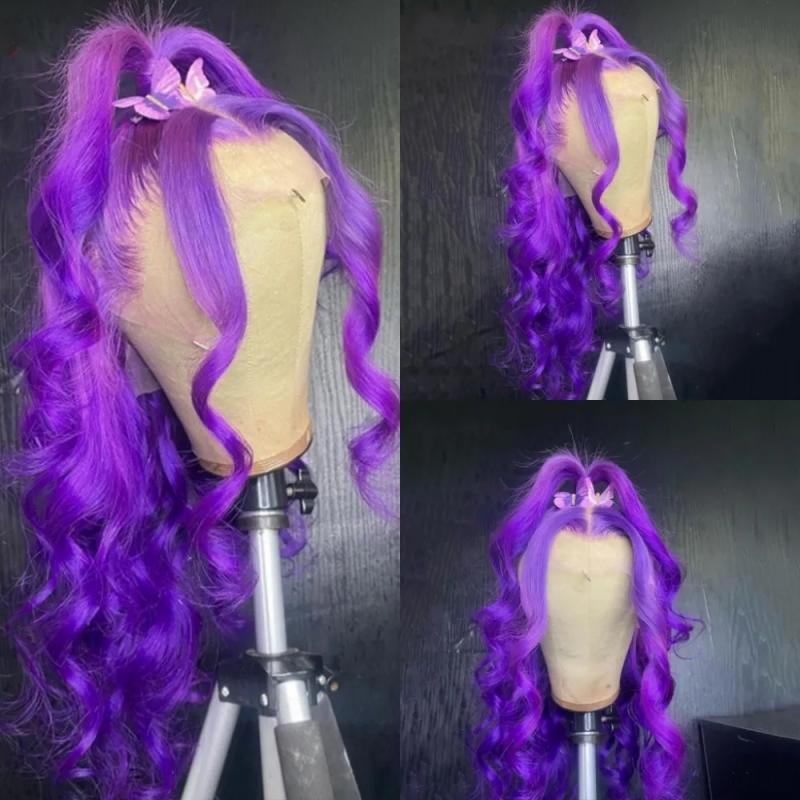 Synthetic Wigs* | Long Wavy Lace Front Wig Purple/Blonde/Brown Colored Synthetic Frontal Wigs For Women With Natural Hairline Synthetic Wigs* black