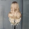 Synthetic Wigs* |  Loose Wave Ombre Blonde Wigs 13X4 Lace Front Wigs With Dark Roots 3 Tones Hair Wig Natural Looking Heat Resistant Synthetic Wig Q240115 Synthetic Wigs* ash brown