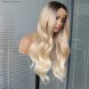 Synthetic Wigs* |  Loose Wave Ombre Blonde Wigs 13X4 Lace Front Wigs With Dark Roots 3 Tones Hair Wig Natural Looking Heat Resistant Synthetic Wig Q240115 Synthetic Wigs* ash brown