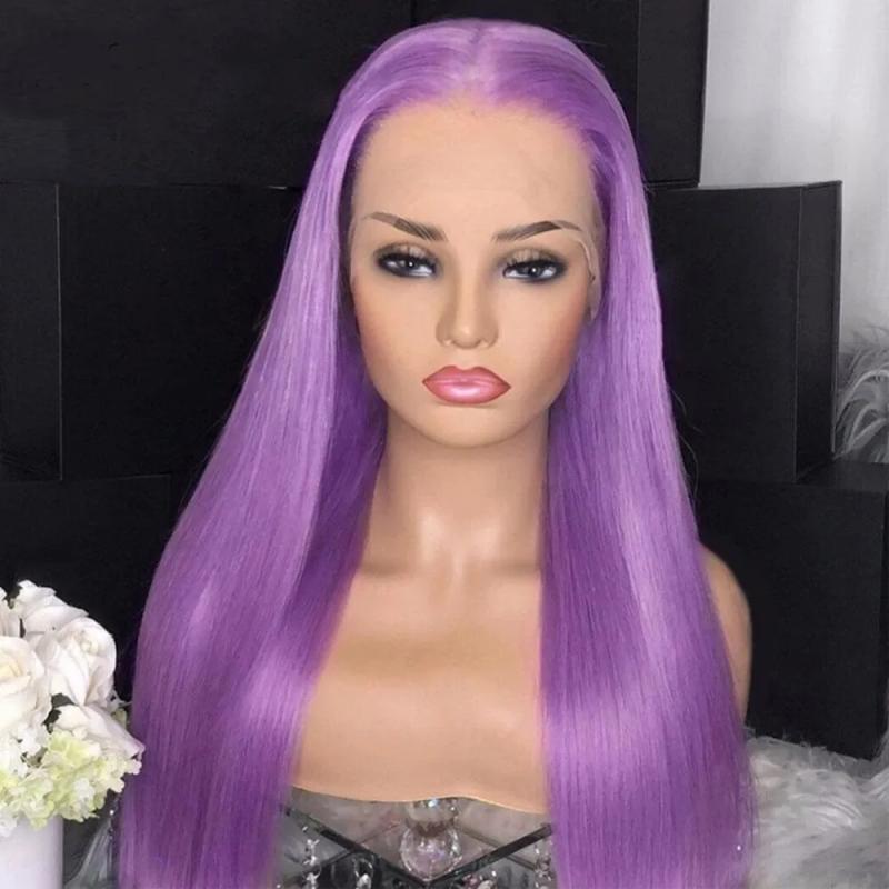 Synthetic Wigs* | New Lavender Purple Lace Front Wig Blonde/Black/Burgundy/Blue Colored Long Straight Synthetic Wigs For Women Heat Resistant Cosplay Party Synthetic Wigs* black