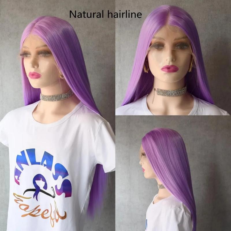 Synthetic Wigs* | New Lavender Purple Wigs Long Straight Natural Brazilain Hair Blonde/Blue/Brown Lace Front Synthetic Wig For Black Women Heat Resistant Cosplay Synthetic Wigs* black