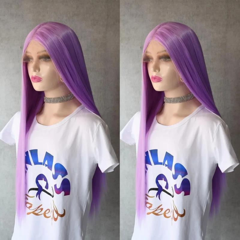 Synthetic Wigs* | New Lavender Purple Wigs Long Straight Natural Brazilain Hair Blonde/Blue/Brown Lace Front Synthetic Wig For Black Women Heat Resistant Cosplay Synthetic Wigs* black