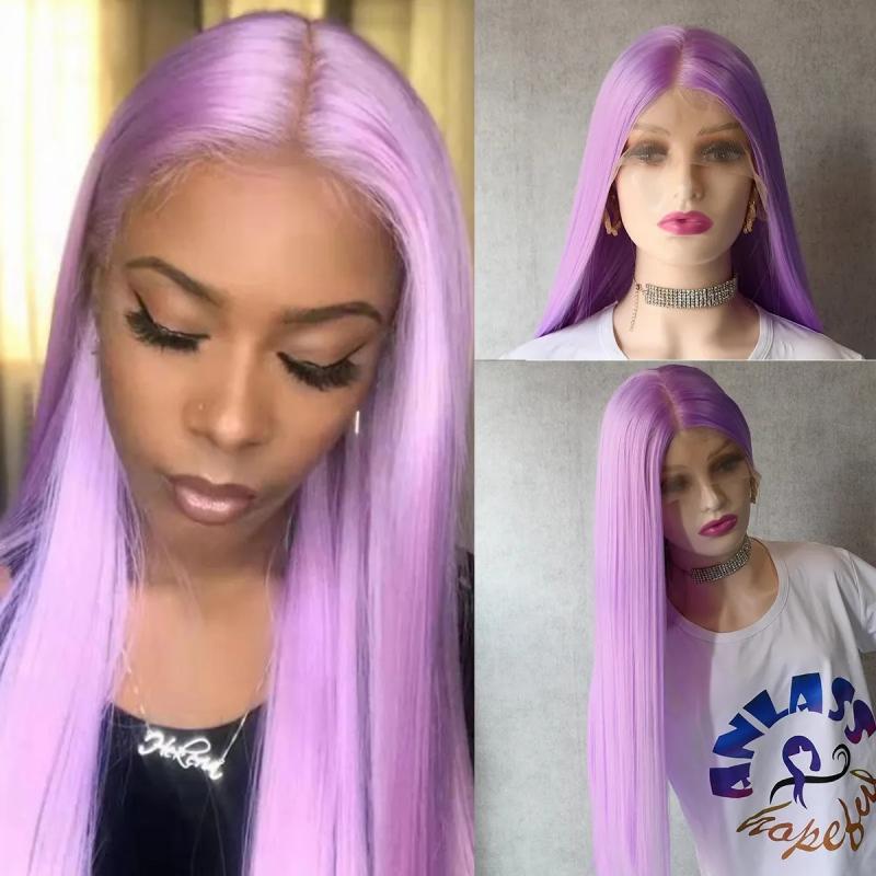 Synthetic Wigs* | New Lavender Purple Wigs Long Straight Natural Brazilain Hair Blonde/Blue/Brown Lace Front Synthetic Wig For Black Women Heat Resistant Cosplay Synthetic Wigs* black