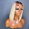 Synthetic Wigs* | New Ombre Honey Blonde Brazilian Hair 13X4 Lace Front Short Bob Wig Transparent Pixie Cut 613 Synthetic Frontal Wigs For Women Synthetic Wigs* Auburn