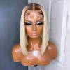 Synthetic Wigs* | New Ombre Honey Blonde Brazilian Hair 13X4 Lace Front Short Bob Wig Transparent Pixie Cut 613 Synthetic Frontal Wigs For Women Synthetic Wigs* Auburn