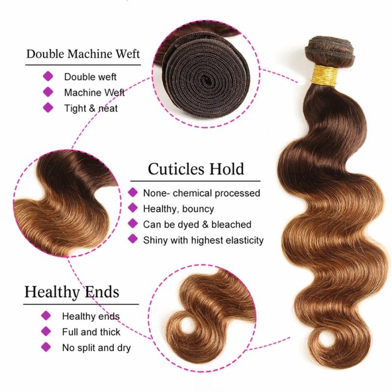 Synthetic Wigs* |  Ombre Body Wave Bundles With Closure Brazilian Human Hair Weave Bundles With Closure T4/30 Colored Bundles With Lace Closure 230901 Synthetic Wigs* Synthetic Wigs*