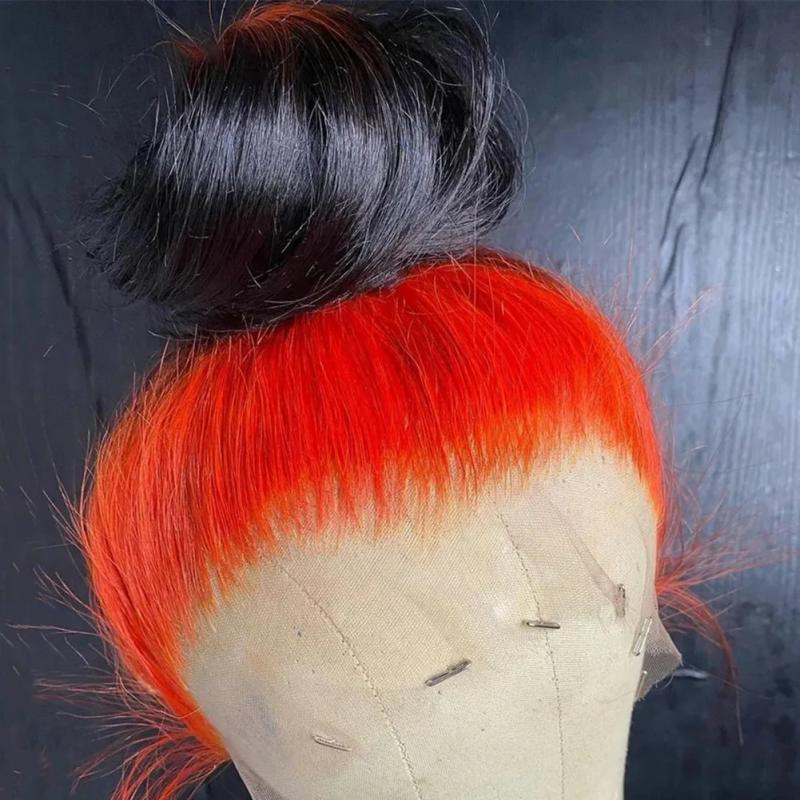 Synthetic Wigs* | Ombre Ginger Orange Colored Lace Front Human Hair Wigs For Women Transparent Lace Body Wave Synthetic Wig Pre Plucked 180% Synthetic Wigs* black