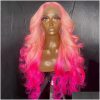 Synthetic Wigs* |  Perruque Pink Fl Lace Front Transparent Hd Body Wave Wig Natural Hairline Simation Human Hair For Women Drop Delivery Dhrtu Synthetic Wigs* Auburn