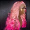 Synthetic Wigs* |  Perruque Pink Fl Lace Front Transparent Hd Body Wave Wig Natural Hairline Simation Human Hair For Women Drop Delivery Dhrtu Synthetic Wigs* Auburn