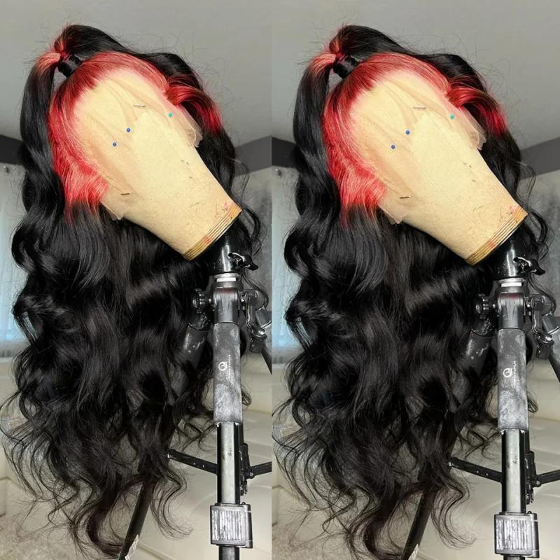 Synthetic Wigs* | Pink Roots Brazilian Hair 13X4 Lace Front Wigs Body Wave Highlight Wig Simulation Human Hair For Black Women Synthetic Wigs* black