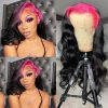 Synthetic Wigs* | Pink Roots Brazilian Hair 13X4 Lace Front Wigs Body Wave Highlight Wig Simulation Human Hair For Black Women Synthetic Wigs* black