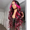 Synthetic Wigs* | Pink Roots Brazilian Hair 13X4 Lace Front Wigs Body Wave Highlight Wig Simulation Human Hair For Black Women Synthetic Wigs* black