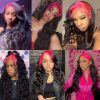 Synthetic Wigs* | Pink Roots Brazilian Hair 13X4 Lace Front Wigs Body Wave Highlight Wig Simulation Human Hair For Black Women Synthetic Wigs* black