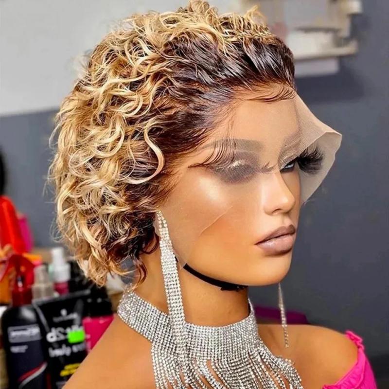 Synthetic Wigs* |  Pixie Cut Wig 1B 30 Brown Color Lace Spring Curl Short Bob Human Hair For Women Natural Blonde Burgundy Remy 231006 Synthetic Wigs* 1b 27