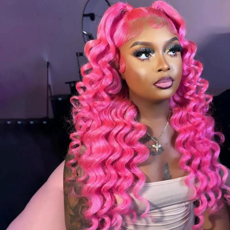 Synthetic Wigs* | Rose Pink Deep Wave Lace Frontal Wig Hd 360 Full Lace Front Simulation Human Hair Wigs Brazilian 613 Honey Blonde/Grey /Blue Cosplay Lace Closure Wig Synthetic Wigs* 12