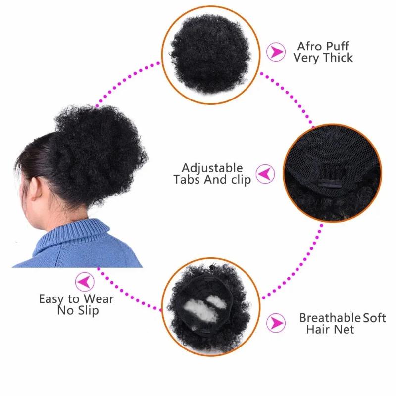 Synthetic Wigs* |  Short Afro Puff Synthetic Hair Bun Chignon Hairpiece For Women Kids Wig Drawstring Ponytail Kinky Curly Clip In 231006 Synthetic Wigs* #33