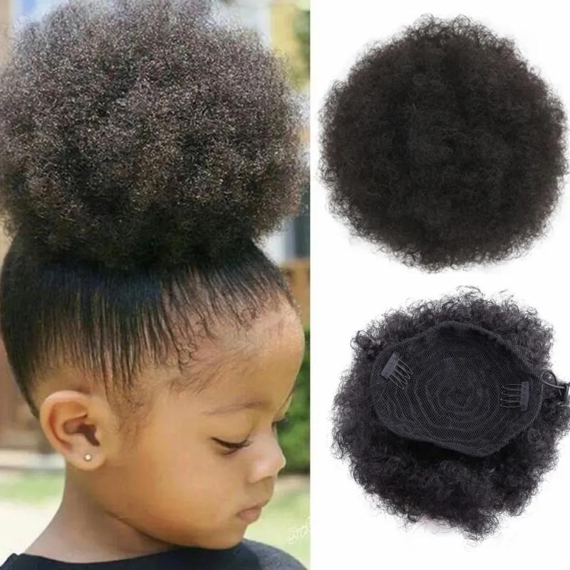 Synthetic Wigs* |  Short Afro Puff Synthetic Hair Bun Chignon Hairpiece For Women Kids Wig Drawstring Ponytail Kinky Curly Clip In 231006 Synthetic Wigs* #33