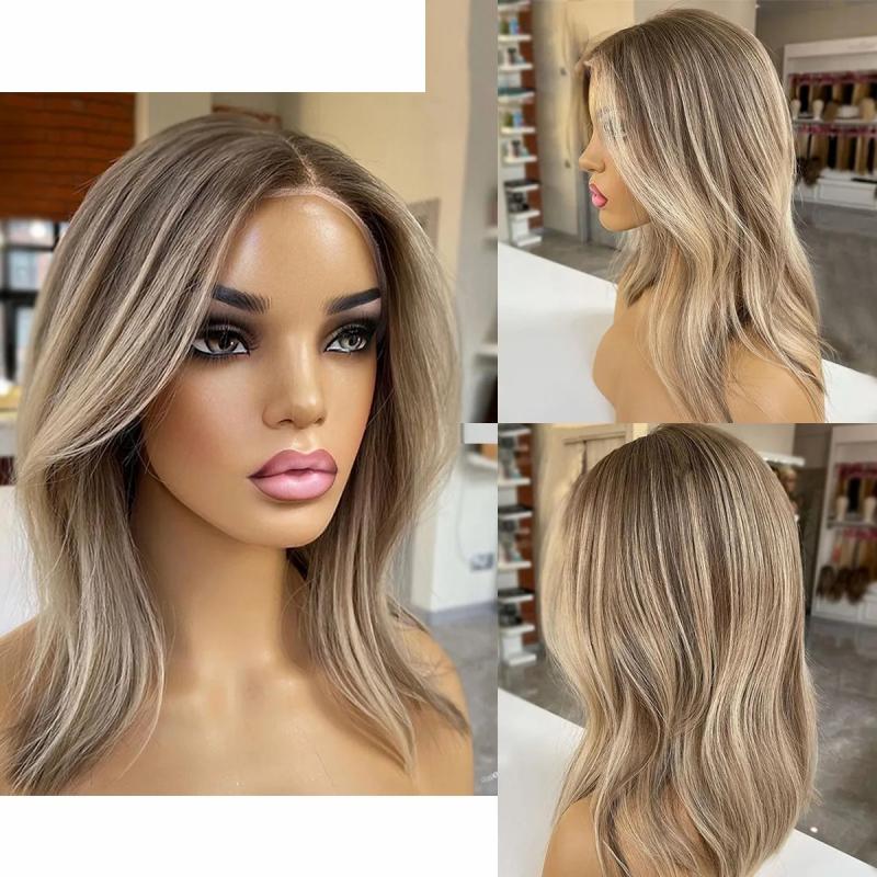 Synthetic Wigs* | Short Bob Human Hair Wigs For Women Brown Blonde Highlight Wigs With Black Root 360 Full Lace Front Wigs Synthetic Synthetic Wigs* Auburn