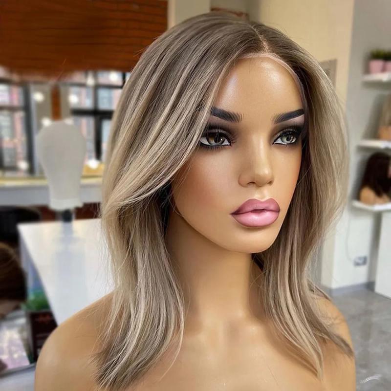 Synthetic Wigs* | Short Bob Human Hair Wigs For Women Brown Blonde Highlight Wigs With Black Root 360 Full Lace Front Wigs Synthetic Synthetic Wigs* Auburn