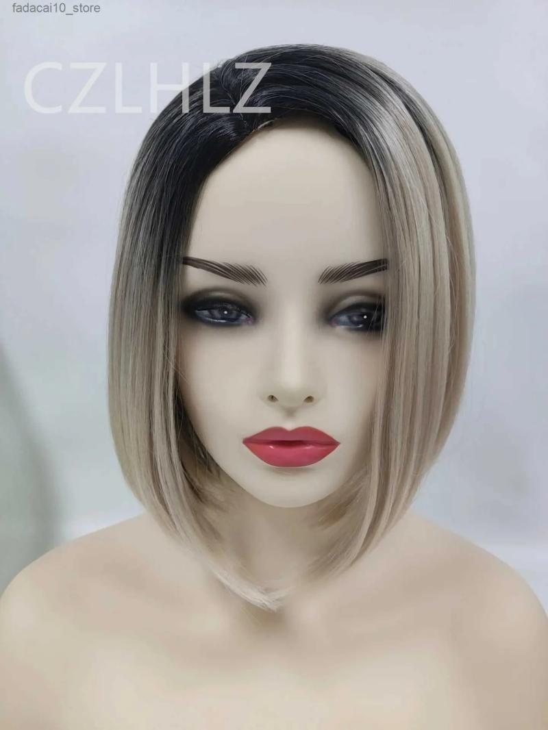 Synthetic Wigs* |  Short Bob Wigs For Women Short Straight Hair Wigs Black Roots Ombre Blonde Wig Bob Hairstyle Heat Resistant Synthetic Party Wig Q240115 Synthetic Wigs* #130