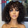 Synthetic Wigs* |  Short Pixie Bob Cut Human Hair Wigs With Bangs Jerry Curly Non Lace Front Wig Highlight Honey Blonde Colored Wigs For Women 231211 Synthetic Wigs* 1B