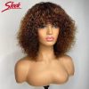 Synthetic Wigs* |  Short Pixie Bob Cut Human Hair Wigs With Bangs Jerry Curly Non Lace Front Wig Highlight Honey Blonde Colored Wigs For Women 231211 Synthetic Wigs* 1B