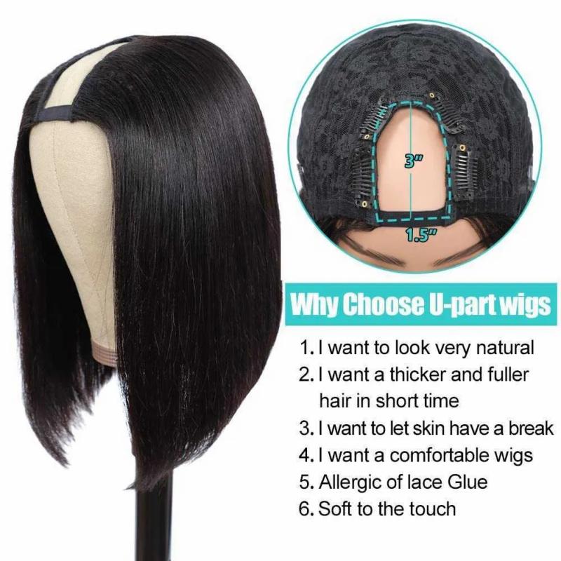 Synthetic Wigs* |  Sleek U Part Wig Straight Bob Human Hair Wigs For Women Short Brazilian Remy Glueless Natural Black V 230227 Synthetic Wigs* bodywave