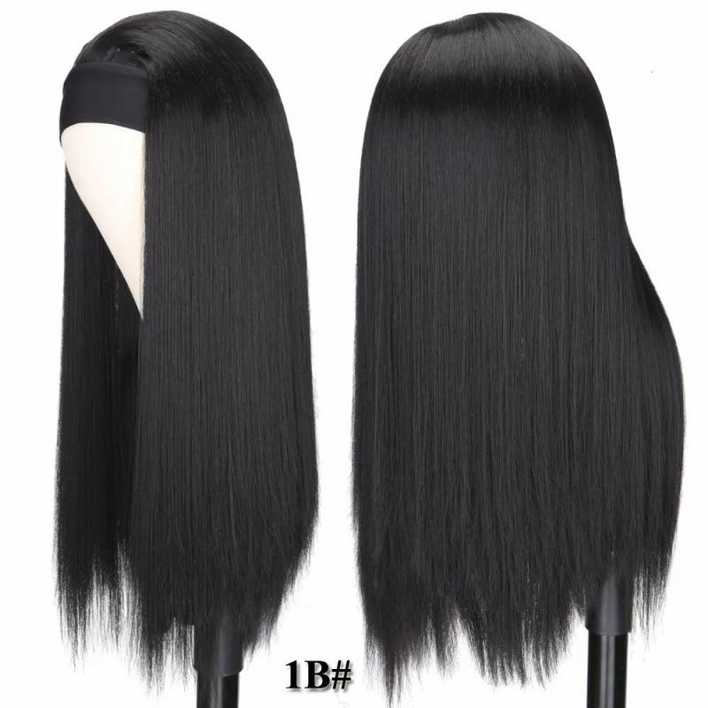 Synthetic Wigs* |  Straight Headband Blackbrownmix Color Heat Resistant Hair Womens Full Machine Made For Women 230417 Synthetic Wigs* 1B