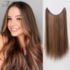 Synthetic Wigs* |  Synthetic Hair Extention Invisible Wire Hair S With Transparent Wire Long Straight Brown Balayage Hairpieces For Women Y240401 Synthetic Wigs* Auburn